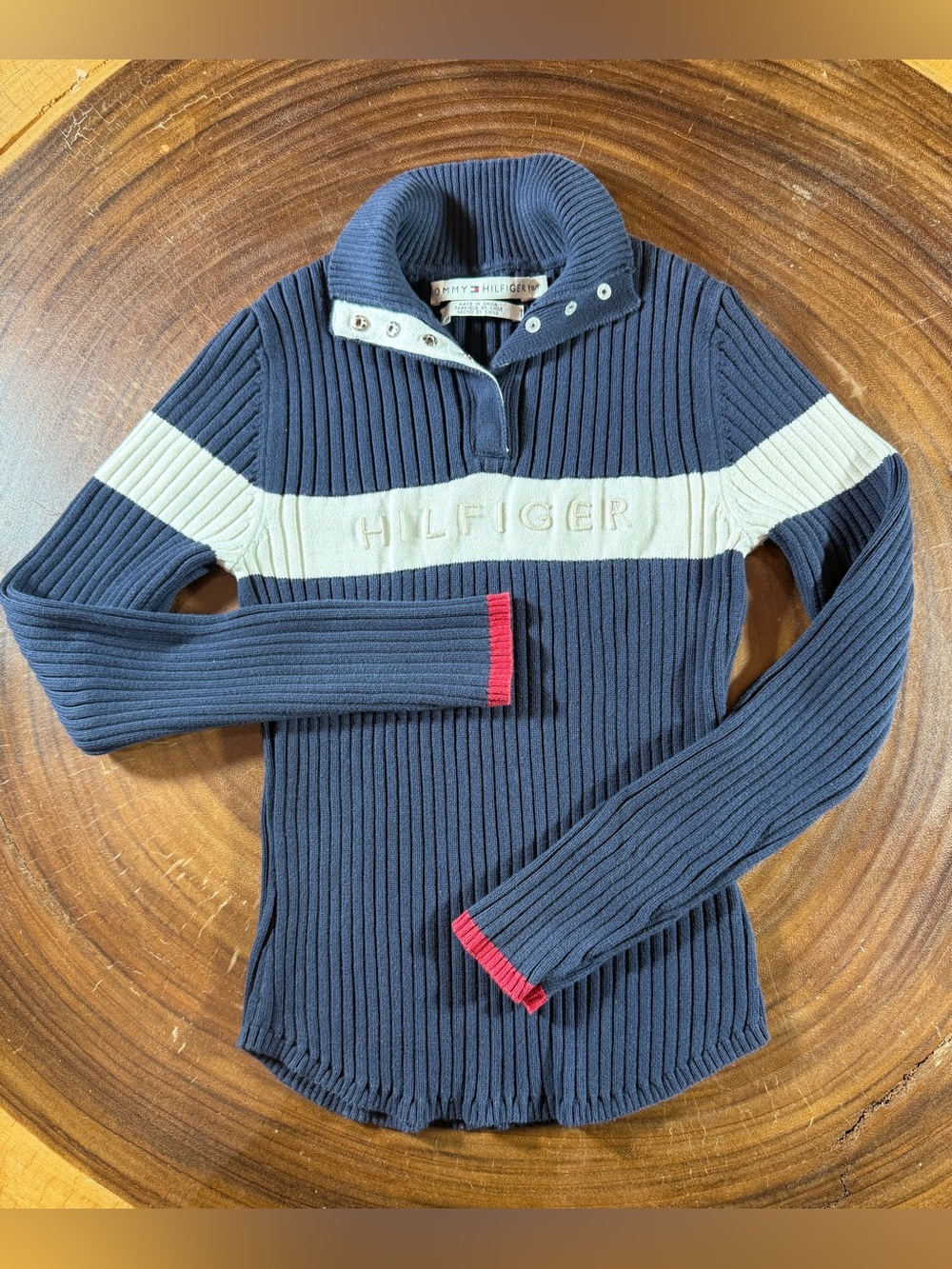 Y2K Tommy Hilfiger Women’s S Rib-Knit Mock Neck Pullover Sweater Slim 2004